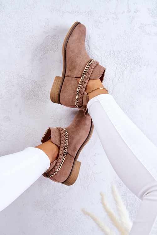 Zamszowe Botki Z Łańcuszkiem Brązowe Talitha