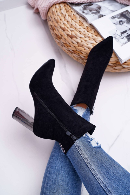 Botki Damskie Na Srebrnym Słupku Czarne Dimmy