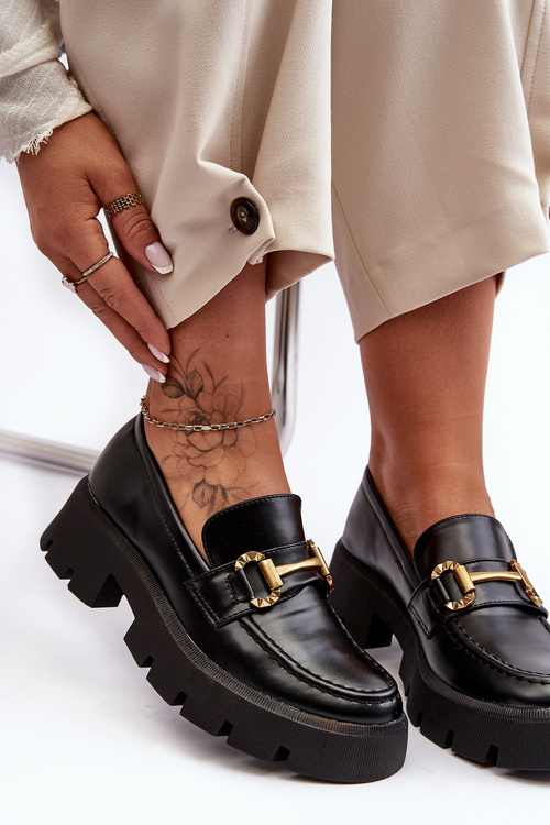 Damskie Półbuty Loafery Z Ozdobą Czarne Peuria