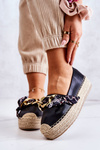 Skórzane Damskie Espadryle Z Łańcuchem Czarne Fancy