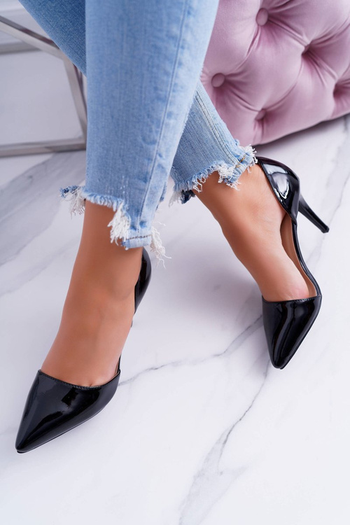 Szpilki damskie Czarne Lakierowane Wycięte Miss Eli