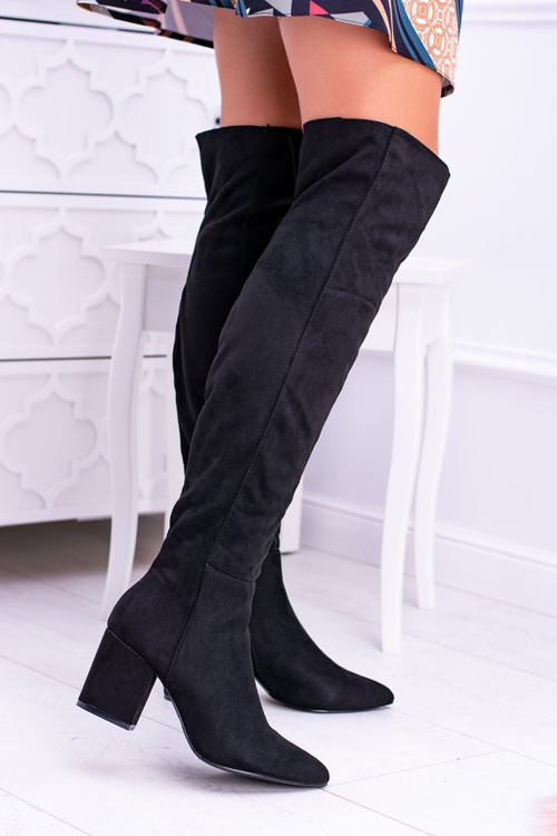 Damskie Kozaki Za Kolano Zamszowe Czarne Feluni