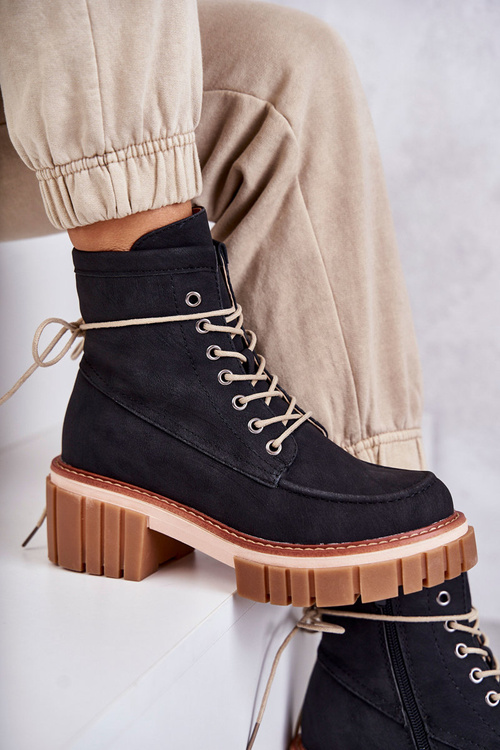 Damskie Modne Botki Ocieplane Czarne Gerda