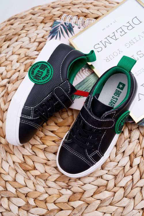 Trampki Dziecięce Na Rzep Big Star FF374087 Czarno-Zielone