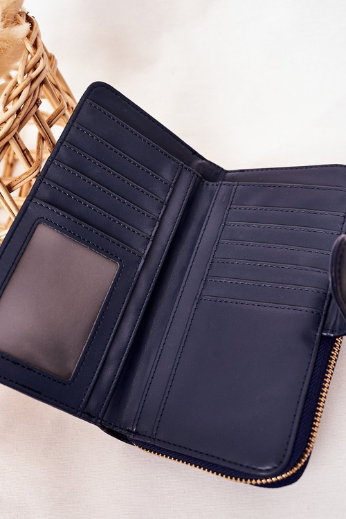 Duży Portfel Damski Z Kieszenią Granatowy