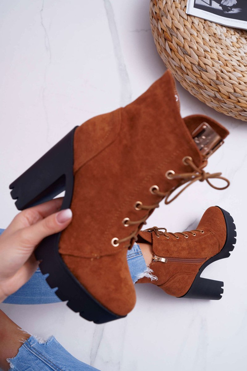 Damskie Wysokie Botki Camel Zamszowe Grunge Midow
