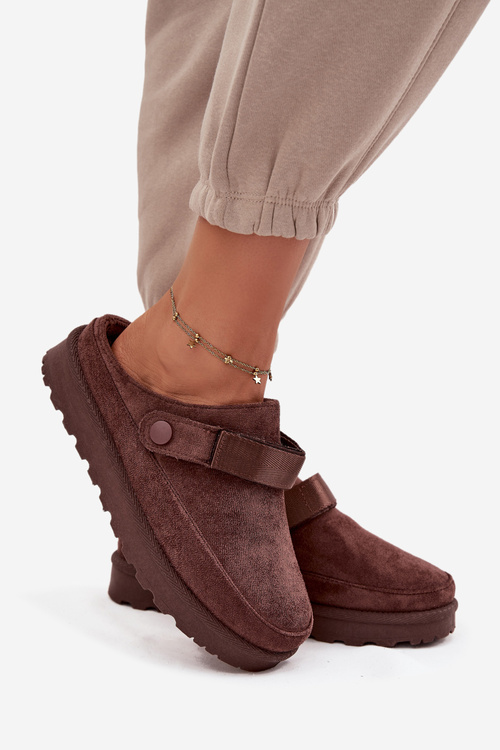 Damskie Kapcie Ocieplane Futerkiem Na Platformie Czekoladowe Azida