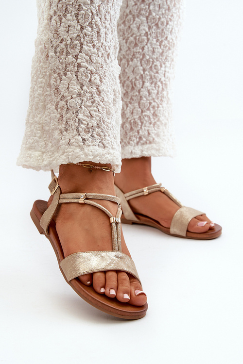 Damskie Płaskie Sandały Z Paskami S.Barski KV27-010 Złote