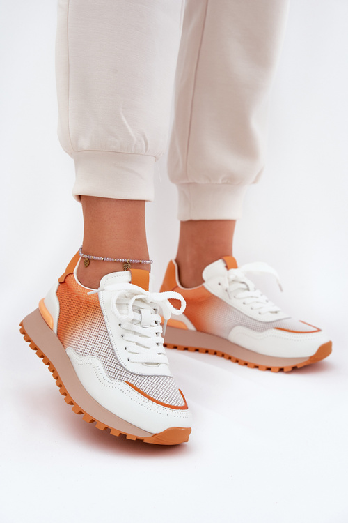 Skórzane Buty Sportowe Z Siateczką Damskie Vinceza 66775 Pomarańczowe