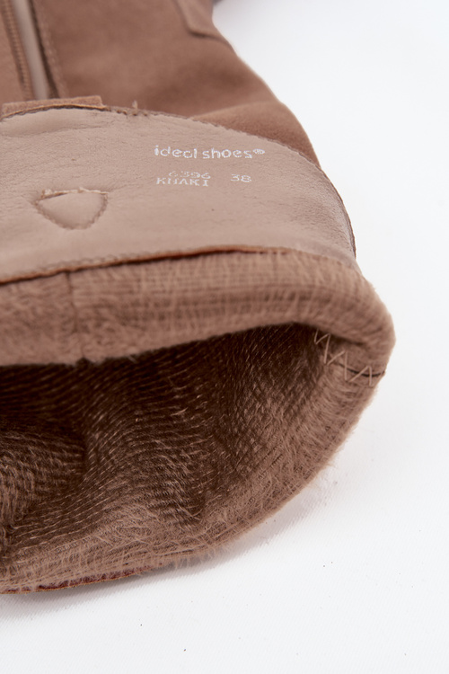 Skórzane Zamszowe Kozaki Kowbojki Damskie Ocieplane Khaki Urselle