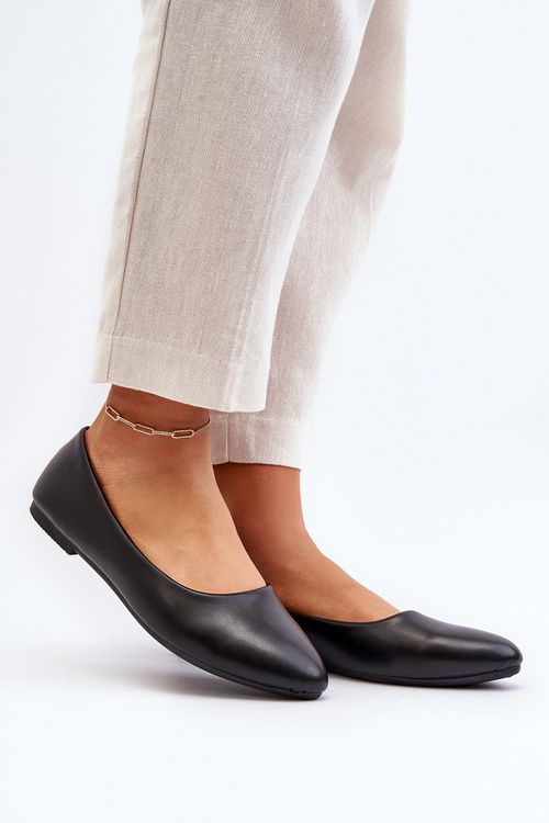 Eko Skórzane Baleriny Damskie Czarne Tindomiel