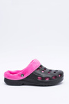 Damskie Klapki Ocieplane Czarno Różowe Kroksy EVA