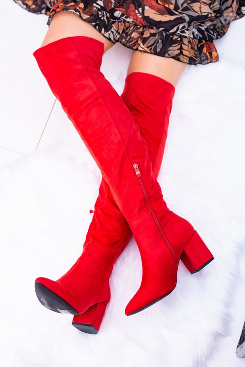 Czerwone Damskie Kozaki Zamszowe Za Kolano Feluni