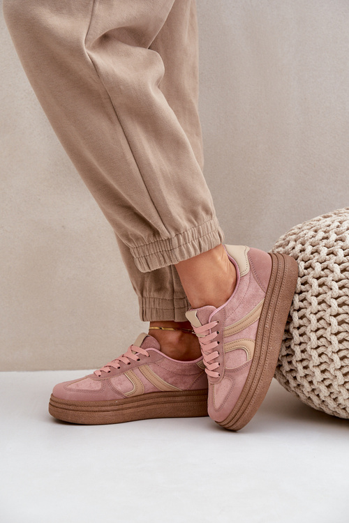 Sneakersy Damskie Na Platformie Różowe Lesida