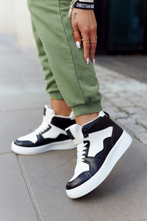 Wysokie Damskie Buty Sportowe Biało-Czarne Megithoe