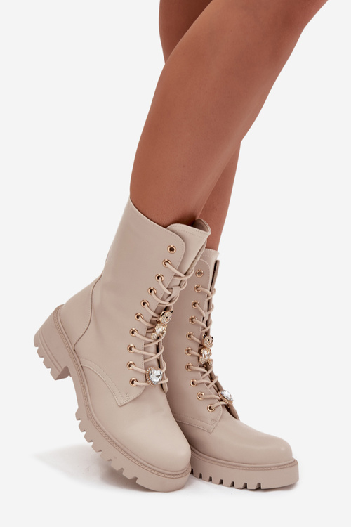 Botki Workery Damskie Z Przypinkami Miś Serce Beżowe Iravine