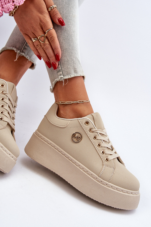 Sneakersy Damskie Na Platformie Beżowe Eshen