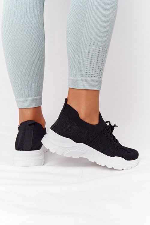 Damskie Sportowe Buty Sneakersy Czarne Z Białą Podeszwą Ruler