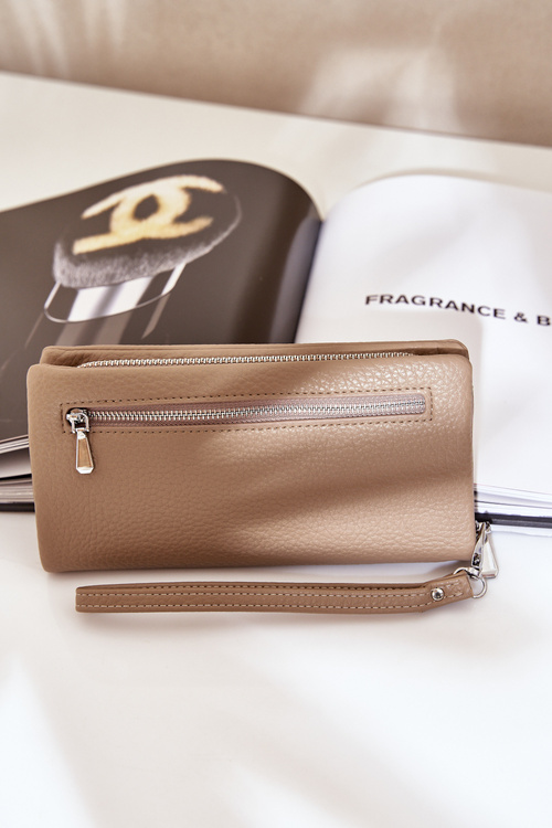 Duży Portfel Damski Z Tłoczeniem Eko Skóra Ciemnobeżowy Martiel