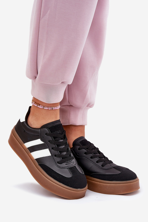 Sneakersy Damskie Na Platformie Z Eko Skóry Czarne Elaraven