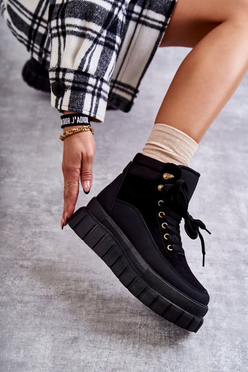 Wygodne Botki Na Platformie Czarne Sanchio