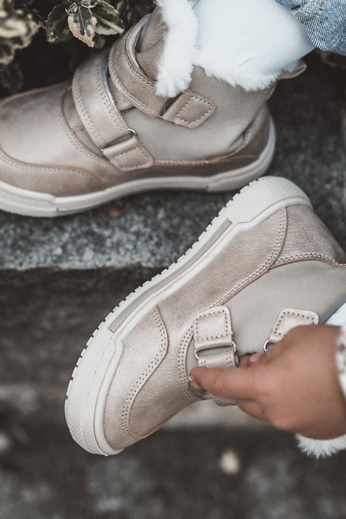 Dziecięce Ocieplane Botki Na Rzepy Big Star KK374189 Beżowo-Złote