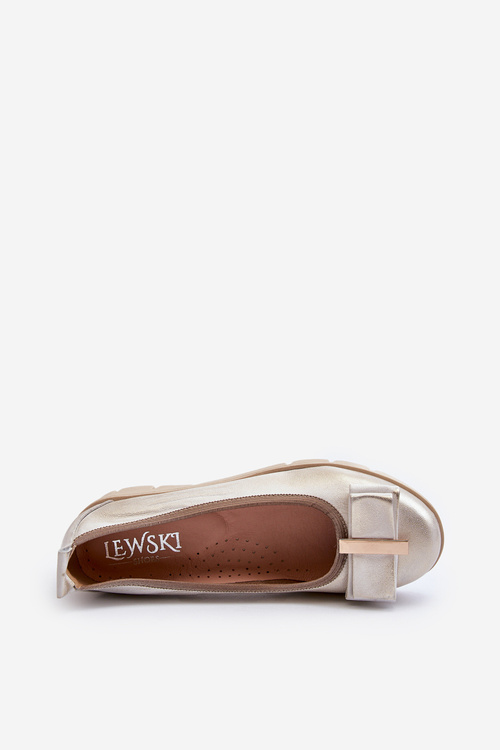 Baleriny Skórzane Na Platformie Z Ozdobą Złote Lewski 3384
