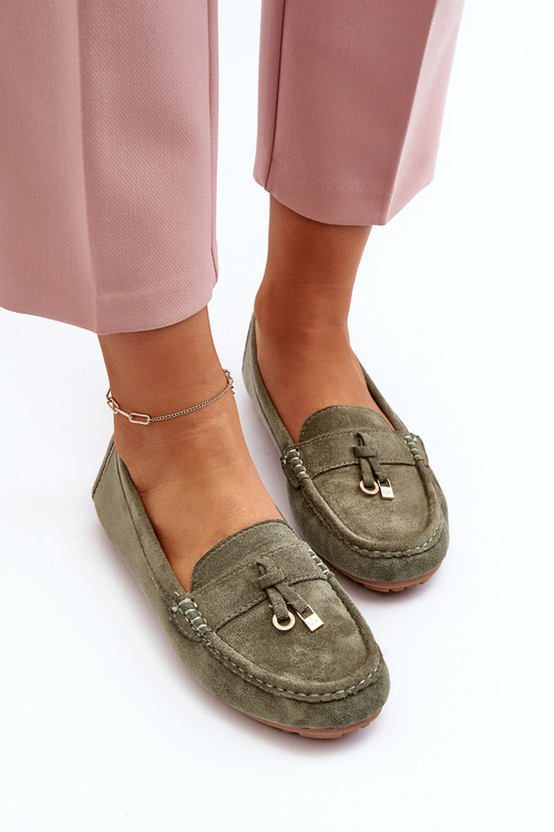 Damskie Zamszowe Klasyczne Mokasyny Zielone Ontala