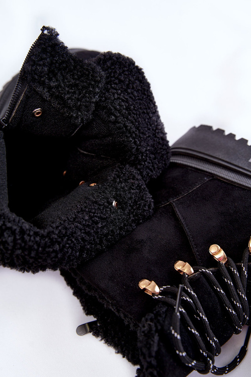 Damskie Zamszowe Botki Trapery Czarne Bellita