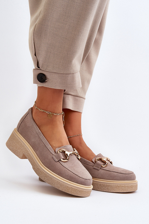 Zazoo 3429 Zamszowe Mokasyny Damskie Z Ozdobą Cappuccino