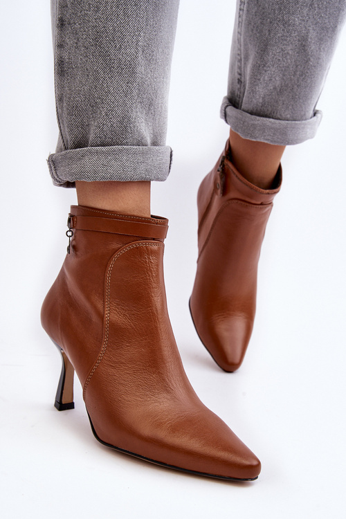 Skórzane Damskie Botki Na Szpilce Maciejka 06301-29 Brązowe