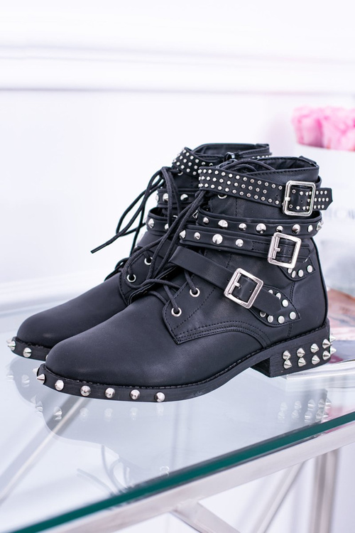 Lu Boo Damskie Botki Verona Z Ćwiekami Kolce Klamry Rock