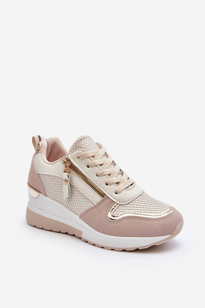 Damskie Sneakersy Na Koturnie Beżowo-Białe Sivan