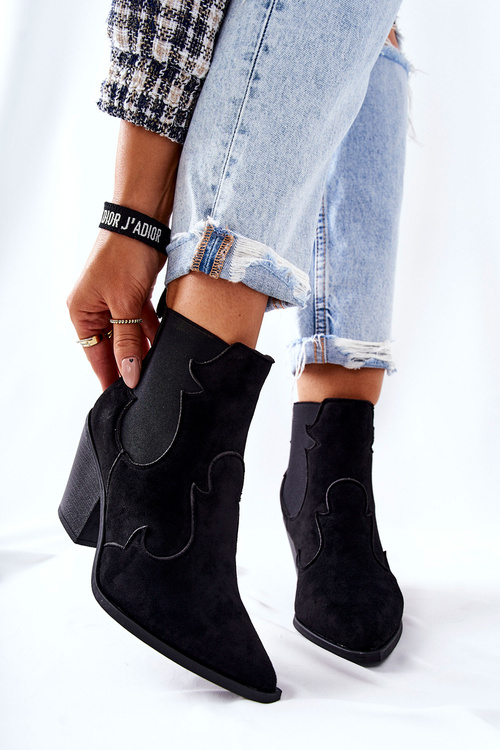 Zamszowe Botki Kowbojki Czarne Maurelle