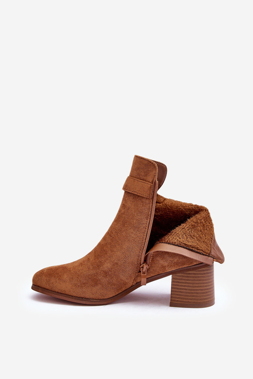 Zamszowe Botki Na Obcasie Z Klamrą Brązowe Bronte