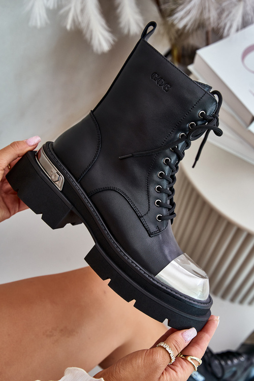 Ocieplane Workery Botki Damskie Ze Skóry Naturalnej Goe OO2N4119 Czarne