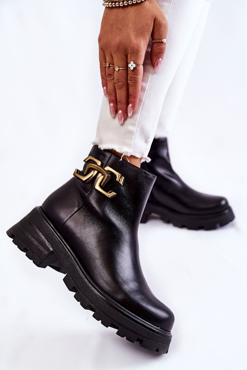 Ocieplane Botki Workery Z Ozdobą Laura Messi 2500 Czarne