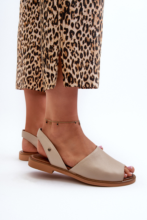 Zazoo 40327 Skórzane Wsuwane Sandały Beżowe