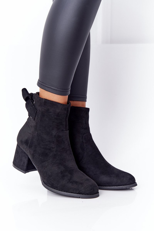 Damskie Ocieplane Botki Na Słupku Czarne Kayla