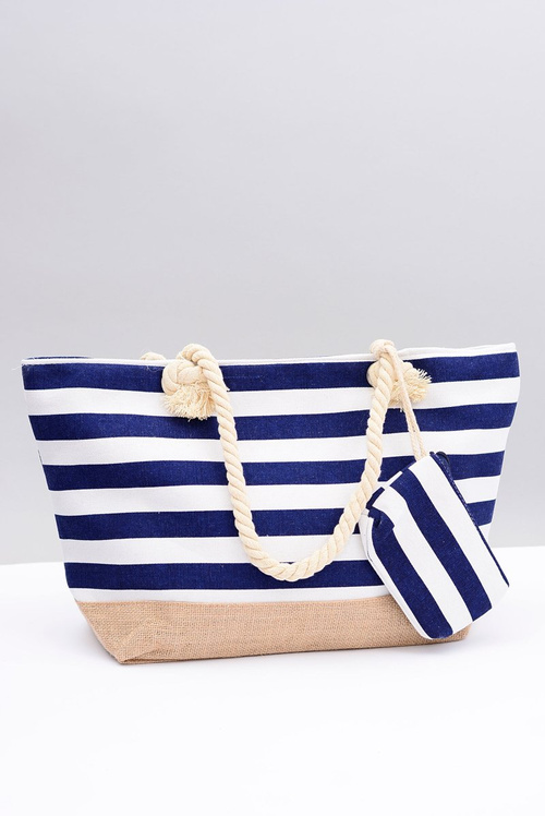 Damska Granatowa Duża Marynarska Torebka Plażowa