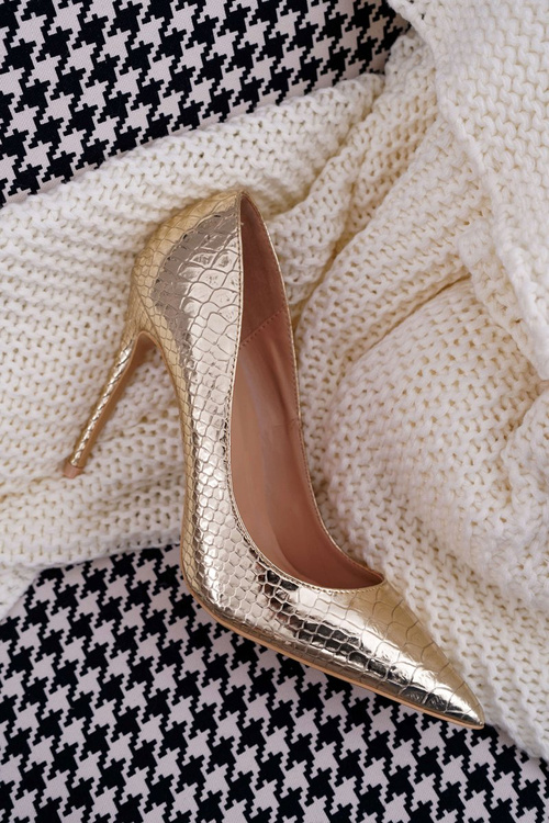 Szpilki damskie Lu Boo Skóra Węża Złote BC-791