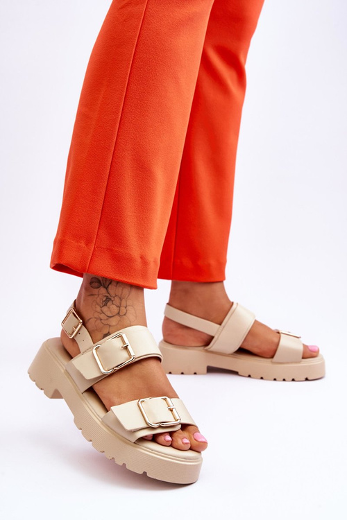 Skórzane Wygodne Sandały Beżowe Alayah