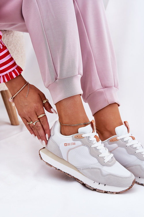Zamszowe Lekkie Buty Sportowe Damskie Big Star RR274235 HI-POLY SYSTEM Beżowe