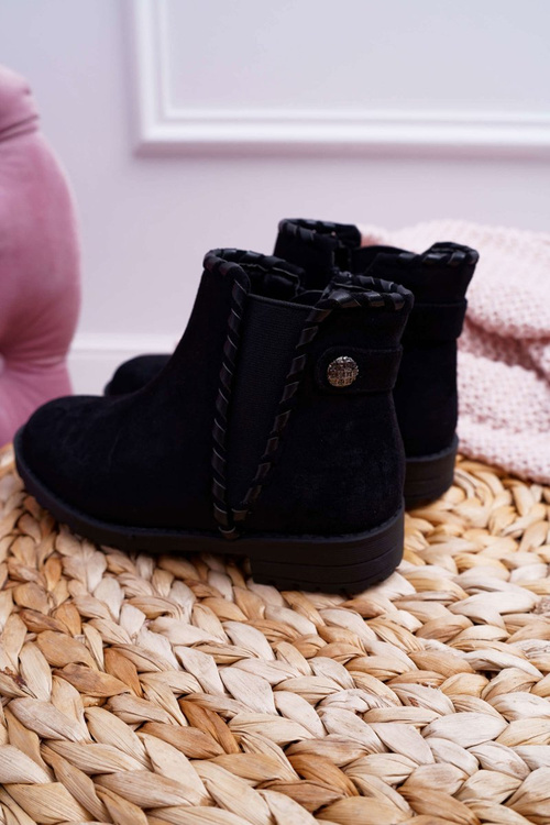 Młodzieżowe Botki Czarne Płaski Obcas Sicarro