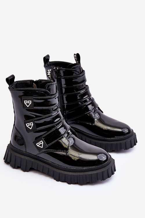 Lakierowane Ocieplane Botki Dziewczęce Czarne Rilina