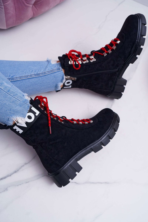 Damskie Botki Trapery Czarne Zamszowe Panther