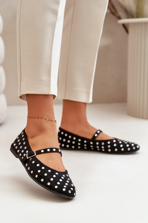 Zdobione Baleriny Z Paskiem Eko Zamszowe Czarne Tirilissa