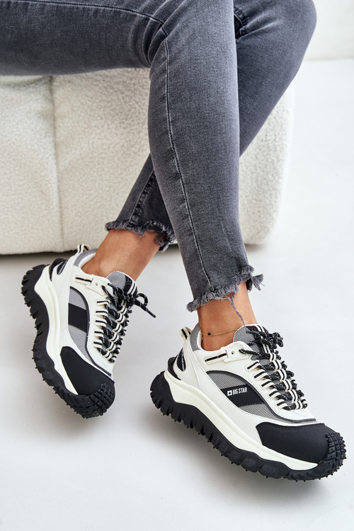 Skórzane Sneakersy Damskie Na Platformie Big Star OO274A220 HI-POLY SYSTEM Biało-Czarne