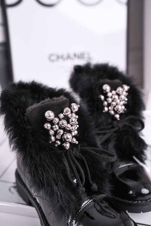 Dziecięce Ocieplane Botki Z Futerkiem Lakierowane Czarne Ella