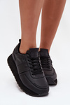 Skórzane Sneakersy Damskie Na Platformie Big Star OO274573 Hi-Poly System Czarne